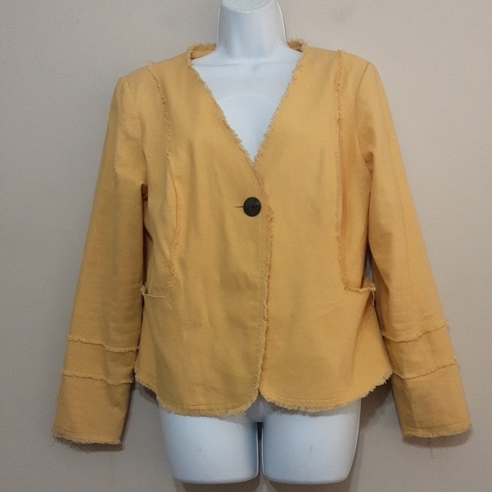 Monroe & Main blazer linen blend one button closure fringe details size 12